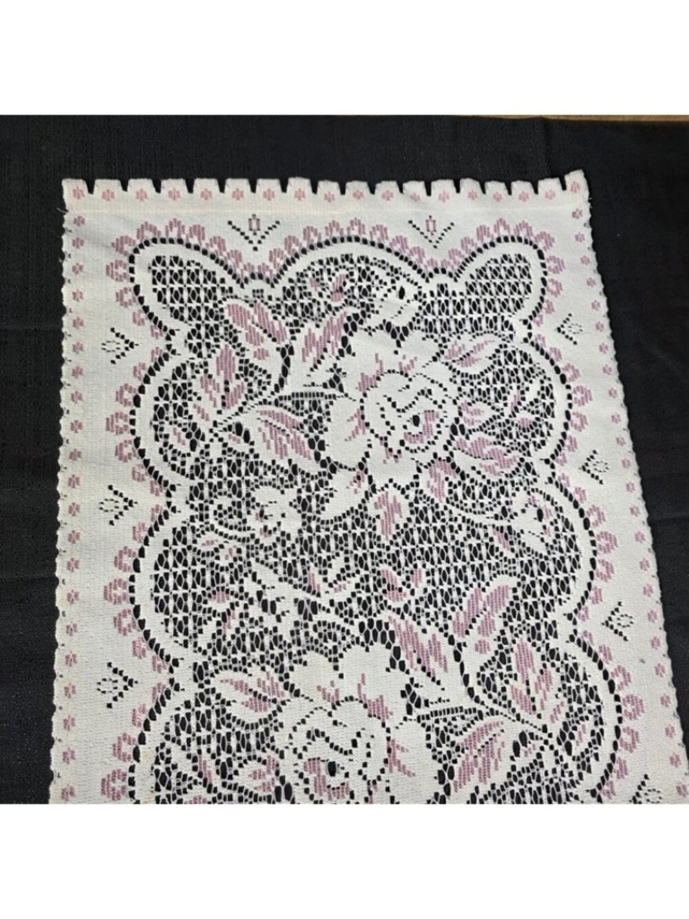 Vintage Lace Table Runner Pink White Floral 68” x 15” Cottage Shabby Chic